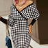Long sleeve check one-step skirt V-neck hip dress